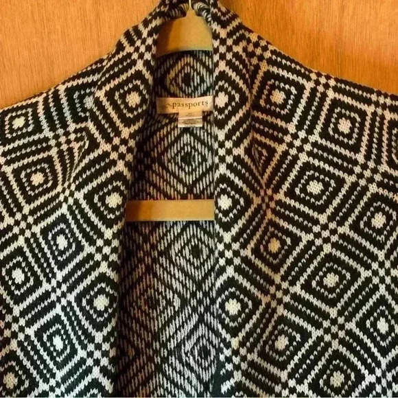 Passport Long Sleeve Draped Open Front Cardigan Blue & Black Size XL - Picture 3 of 14